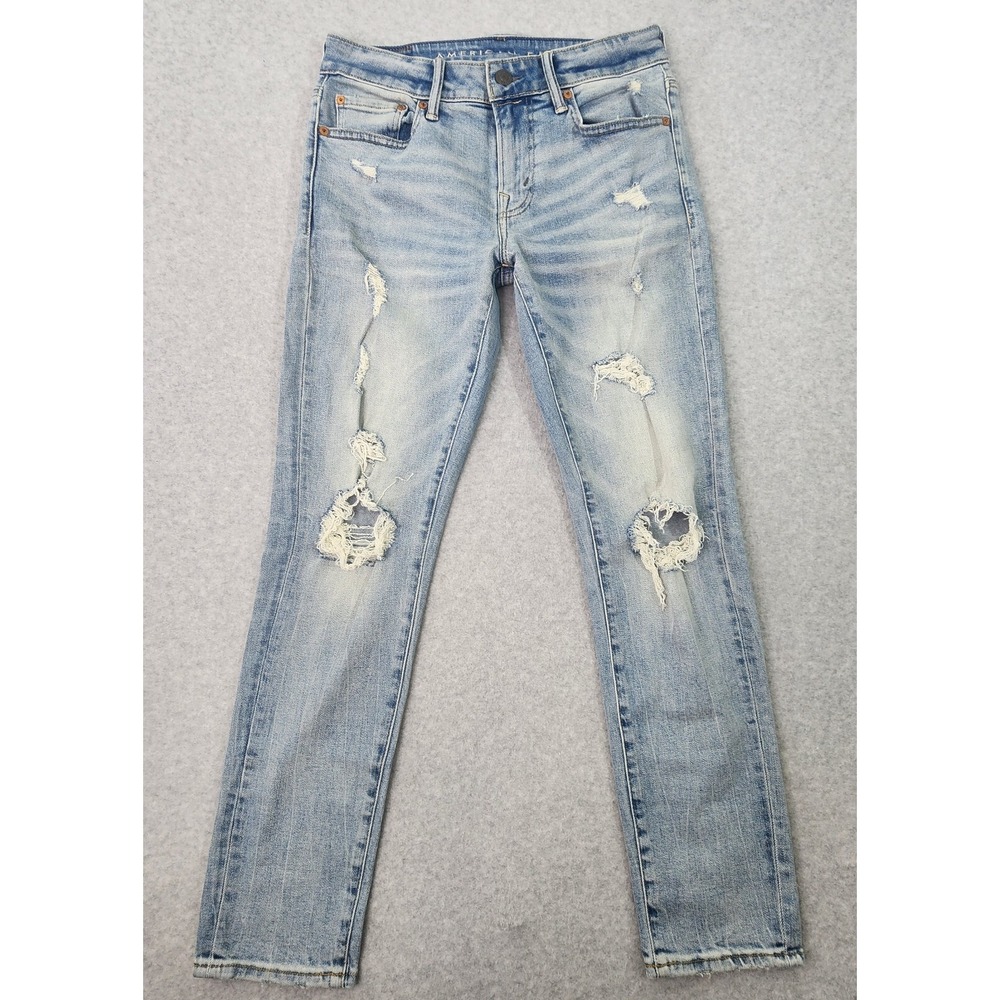 American Eagle Jeans Men 30x29 Blue Skinny Ripped Low Rise Denim Tag 30x30